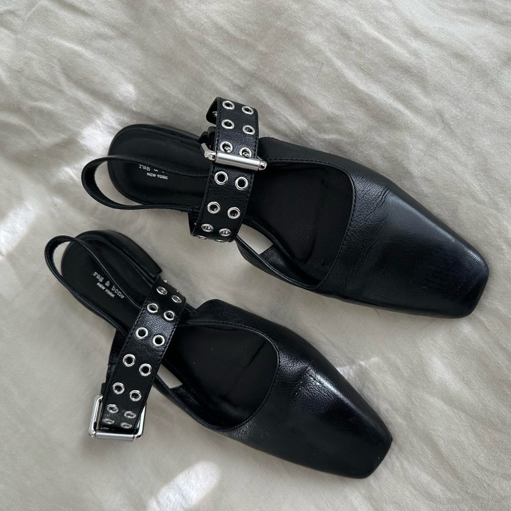 rag & bone Black Leather Slingback Ballet Flats